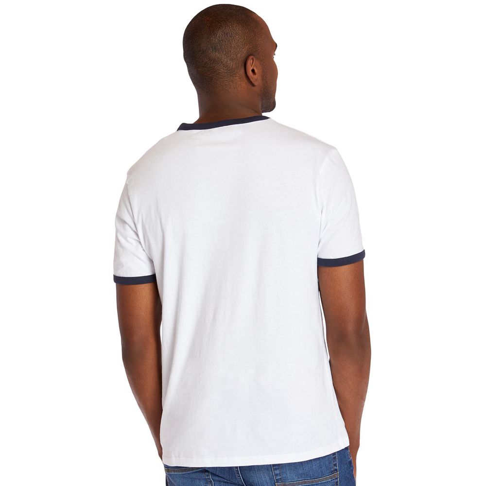 Timberland Mens T-Shirts Tree Logo Ringer - White - India CQ9026548